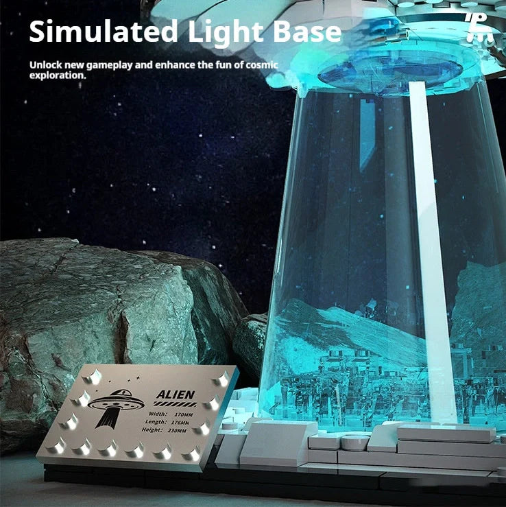 UFO Universe Building Blocks Alien Spaceship Toy with Light-Up Features: 1-Set Assembled Kit with Battery-Powered Flashing Function for Creative Play