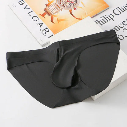 Men's ice silk seamless briefs with bulge pocket in seven colour options