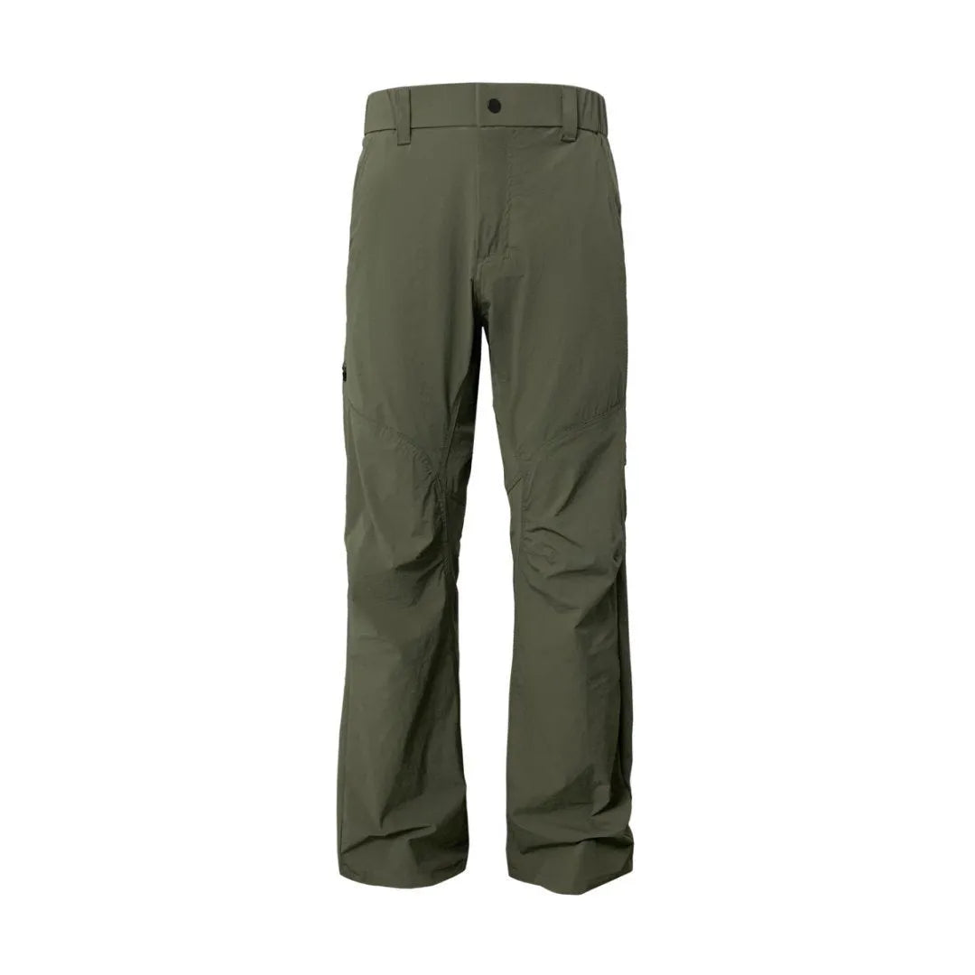 Straight leg casual trousers with elastic waistband in chemical fibre blend fabric