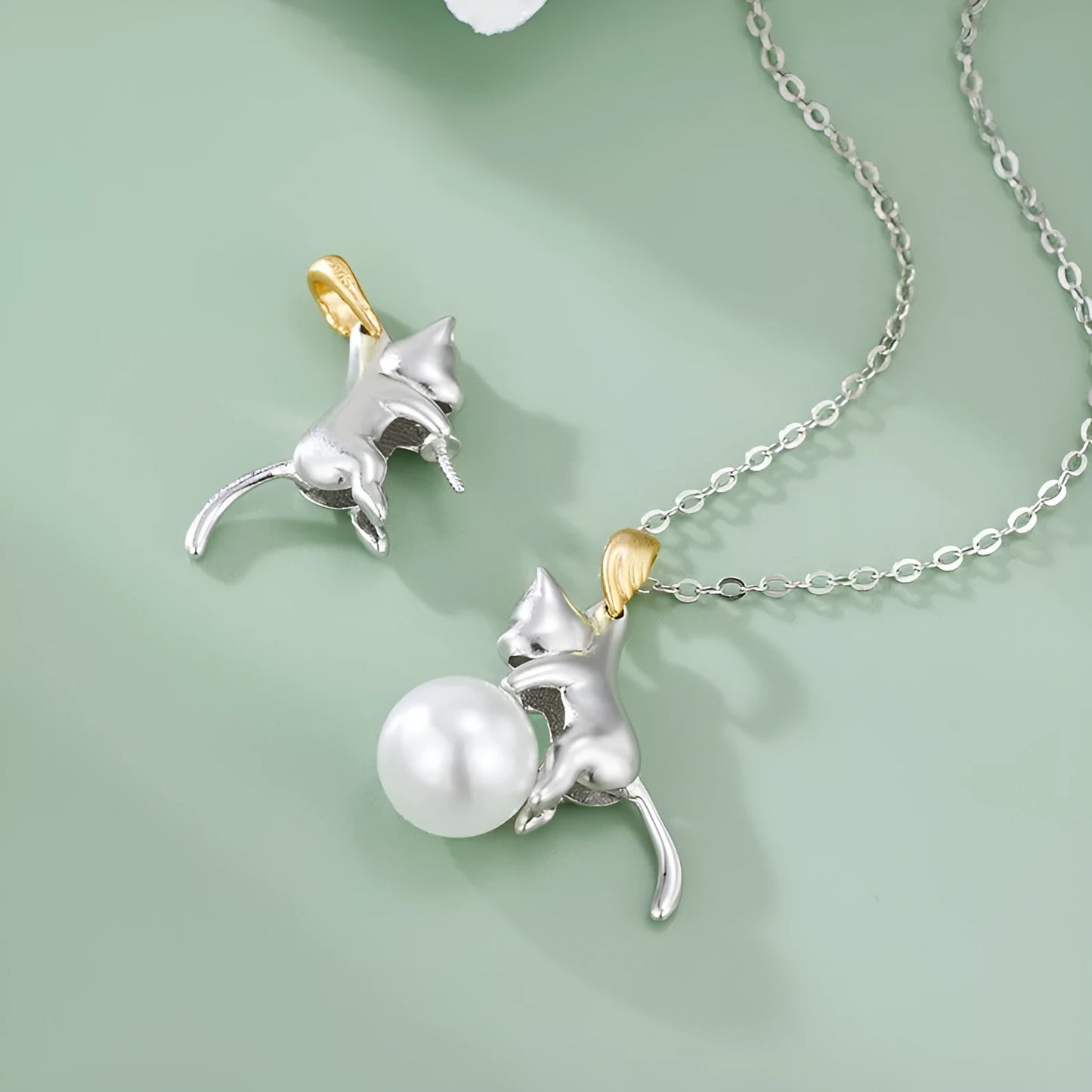 925 sterling silver clavicle chain with cat charm and electroplating for durability