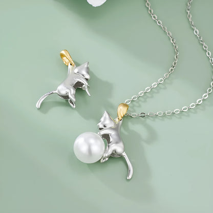 925 sterling silver clavicle chain with cat charm and electroplating for durability
