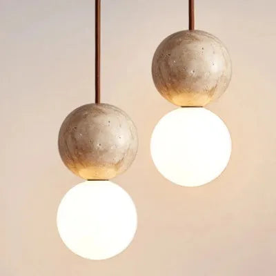 Retro yellow cave stone pendant light with iron body and yellow marble lampshade, hanging wire LED bedside chandelier