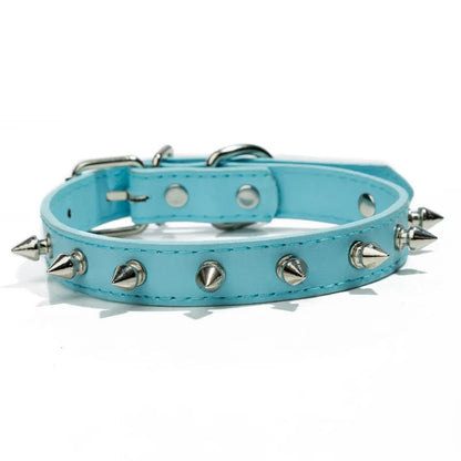 Spiked black PU leather dog collar with metal studs and an alloy metal fastener.