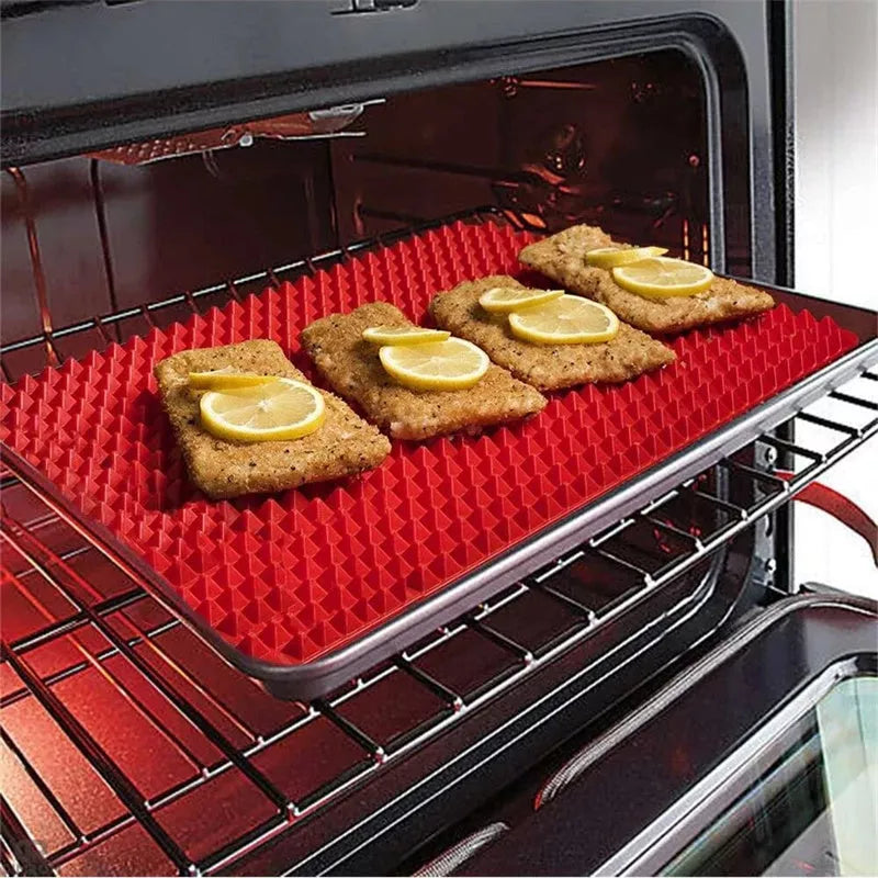 Non-Stick Silicone Pyramid Cooking Mat with grid for even cooking