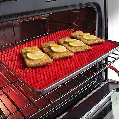 Non-Stick Silicone Pyramid Cooking Mat with grid for even cooking