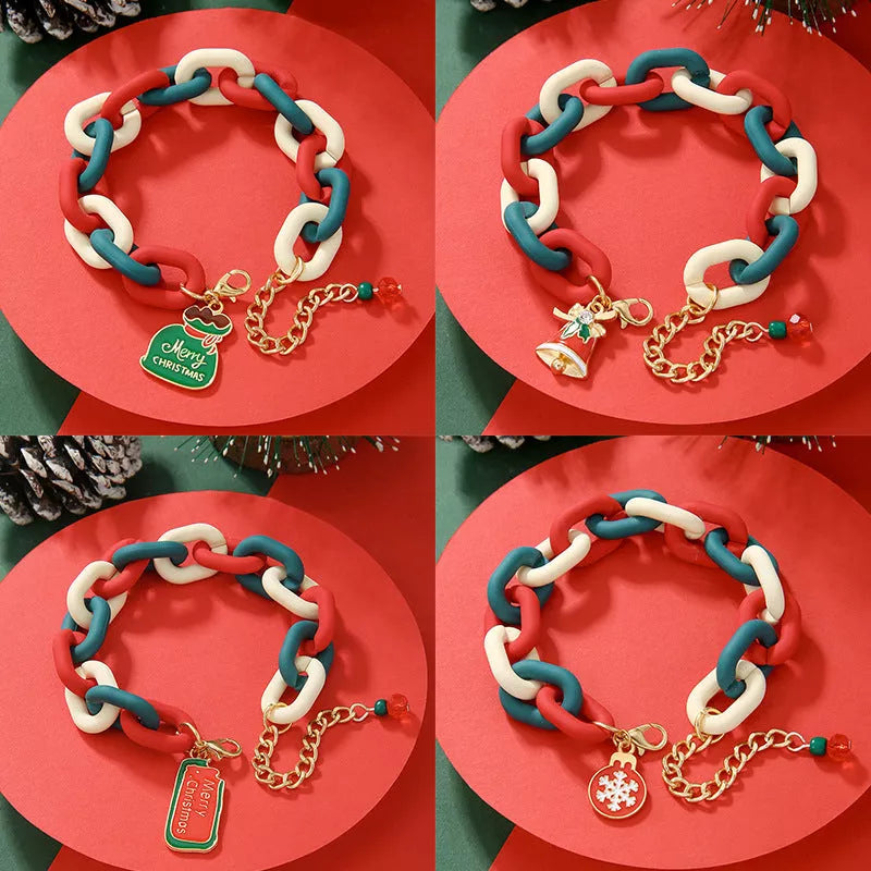 Festive Christmas Metal Chain Bracelet with Santa Claus and snowflake designs
