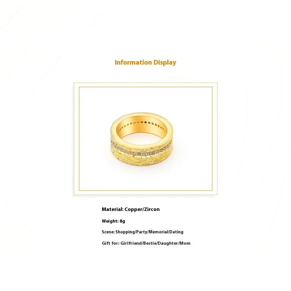 Women's gold geometry ring with angular design and zircon accents on copper base