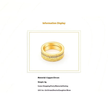 Women's gold geometry ring with angular design and zircon accents on copper base
