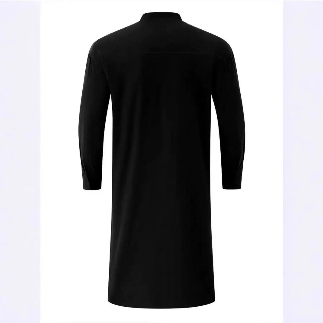 Men's black slim fit stand collar robe with long sleeves, polyester, size M-XXXL