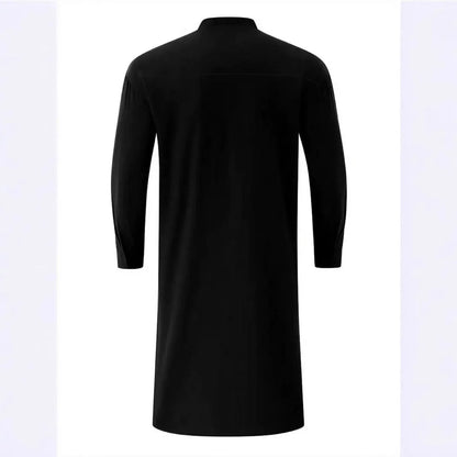 Men's black slim fit stand collar robe with long sleeves, polyester, size M-XXXL