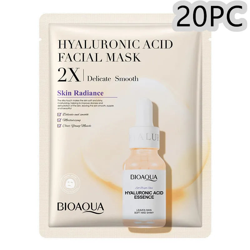 Collagen and hyaluronic acid facial sheet mask set with four variant packages showing 30g gel masks