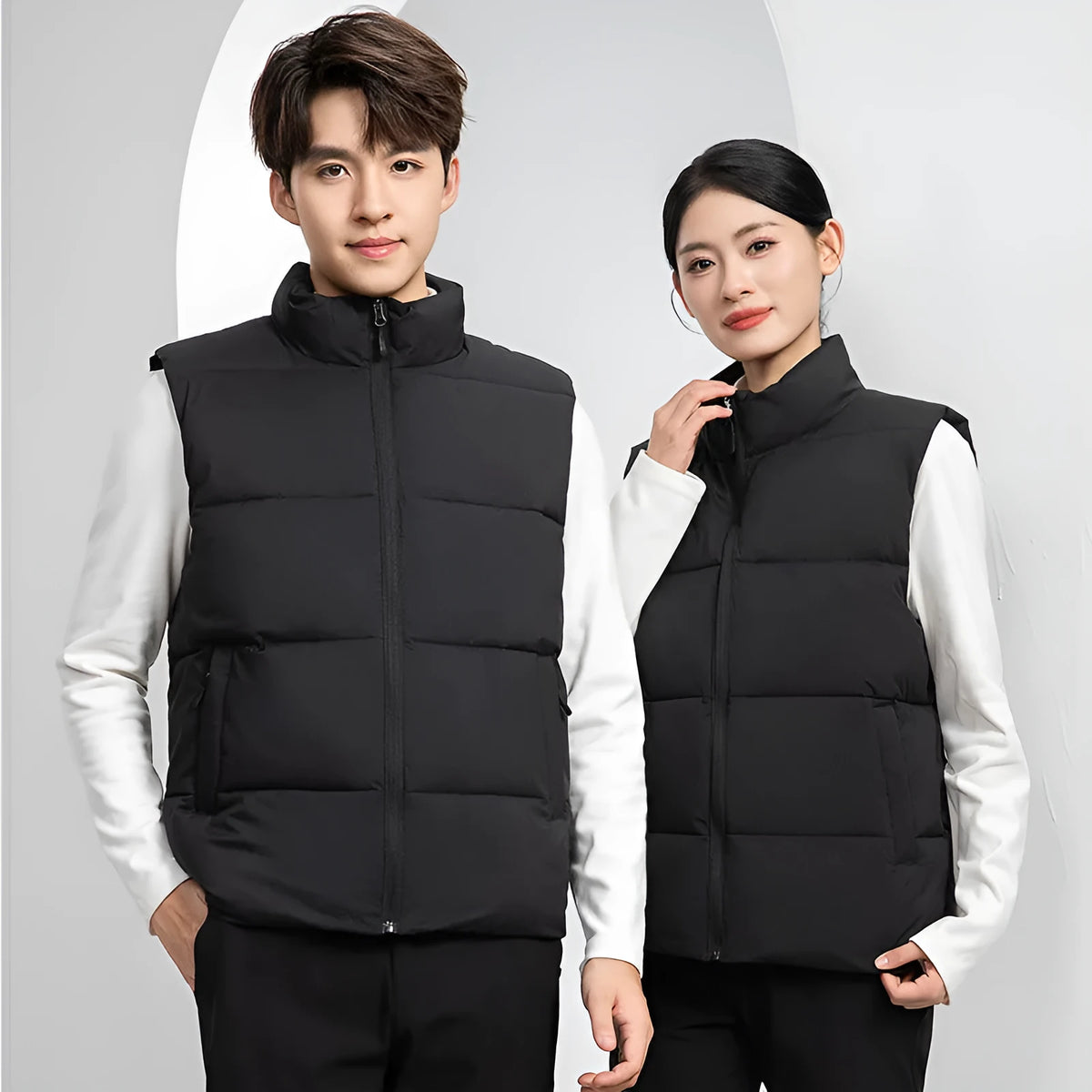 Men's soft shell down cotton work vest in black, red, or deep purple blue, sizes L to 5XL.