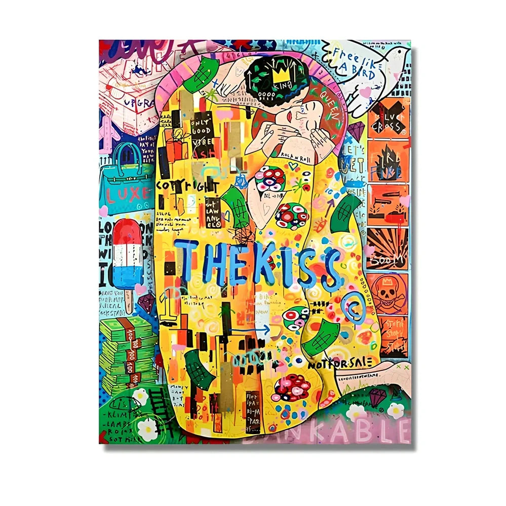 Spray-painted abstract graffiti artwork on frameless canvas poster showing urban street art design