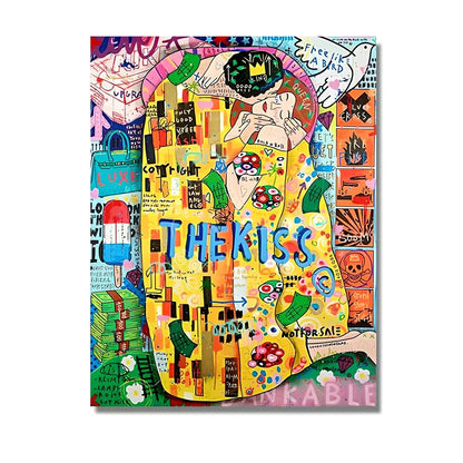 Spray-painted abstract graffiti artwork on frameless canvas poster showing urban street art design