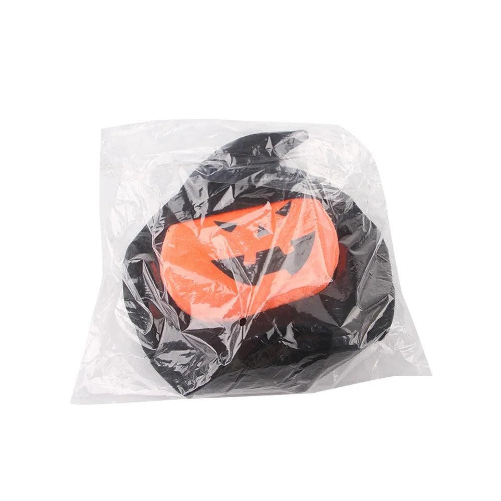 Dog wearing Halloween costume in ghost or pumpkin ghost design made from PP cotton