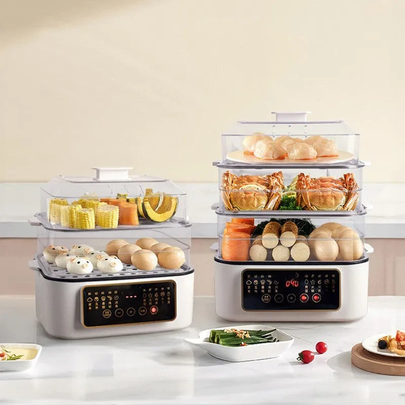 Electric steamer with stainless steel rack, 10-litre capacity, and 800W power for household use