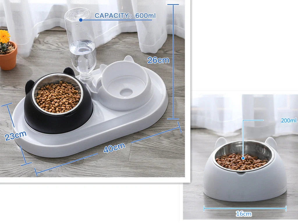 Stainless steel pet bowl with 15° tilt for cervical spine health, available in multiple colors