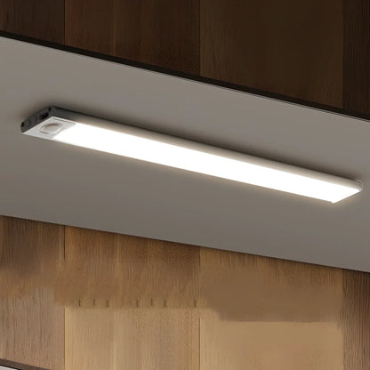 Thin aluminium motion sensor light bar in silver or black, lengths 20cm to 80cm