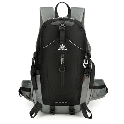 AZELA Electron 40L hiking backpack in white and navy with multiple compartments and adjustable straps