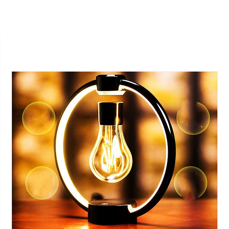 Magnetic Levitation Bulb Retro Bedside LED Night Light with black metal shade