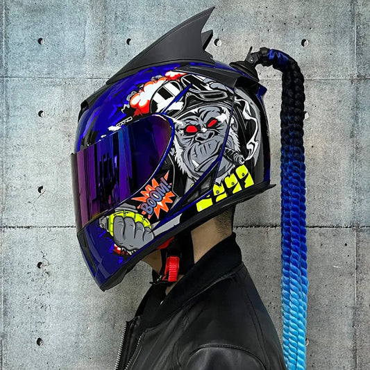 Dirty Braids motorcycle helmet with graphic design, ABS full-face construction for electric vehicles and motorcycles