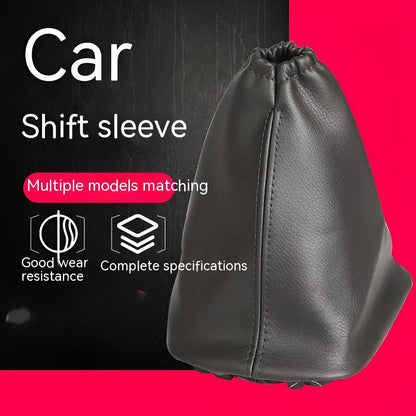 Black leather shift lever dust cover for Toyota Corolla, dimensions 15.2cm by 12.9cm.