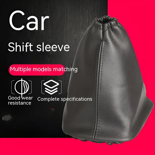 Black leather shift lever dust cover for Toyota Corolla, dimensions 15.2cm by 12.9cm.