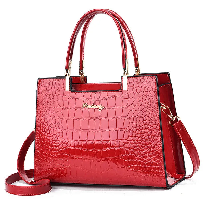 Ladies' PU leather one-shoulder handbag in horizontal square shape, shown in available colour options