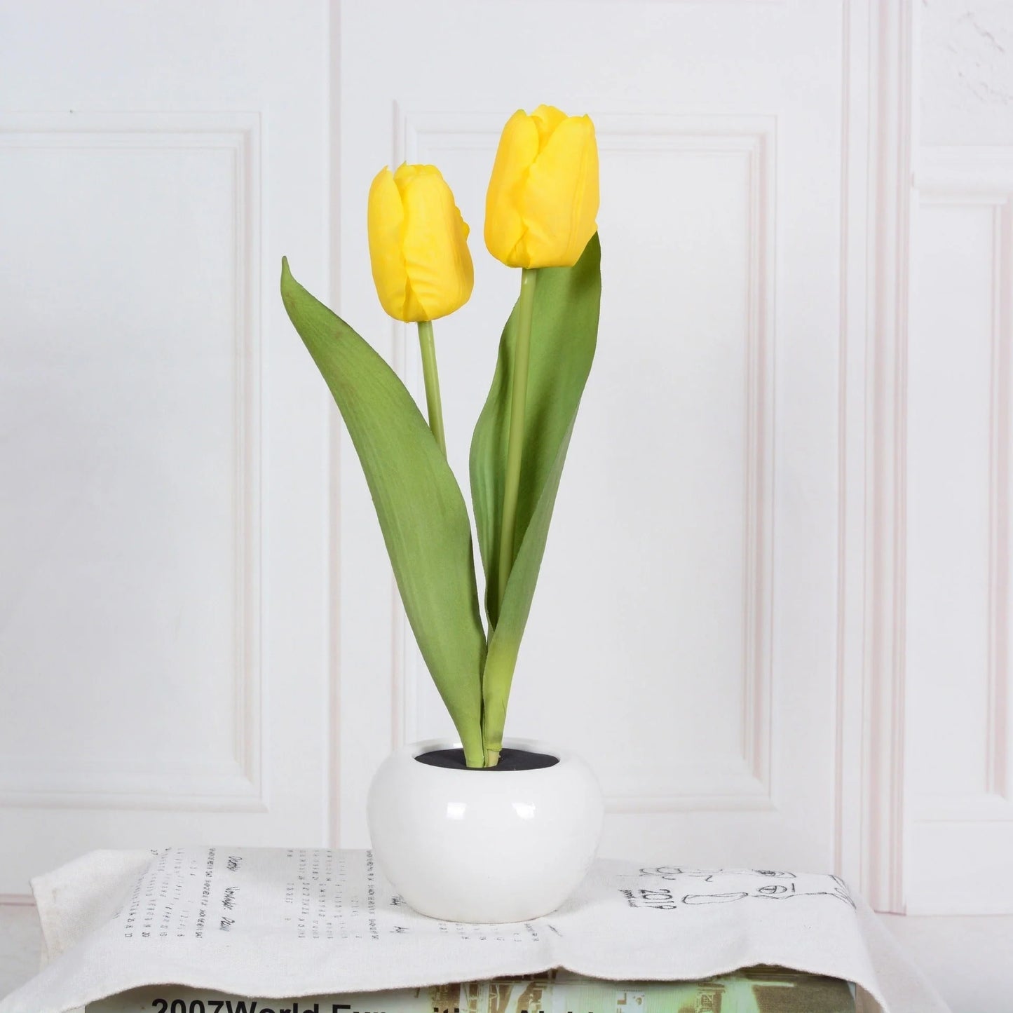LED Tulip Flower Night Light in ceramic pot with vibrant colors for home decoration