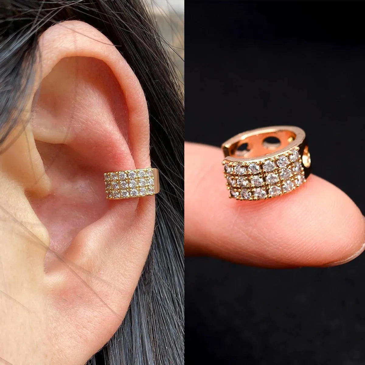 Butterfly flower inlaid zircon pierced earrings in gold or silver copper for women