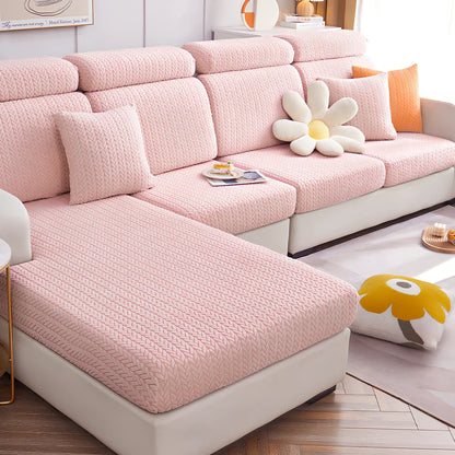 Elastic sofa cover with plant flower pattern on combination sofa in lake blue colour