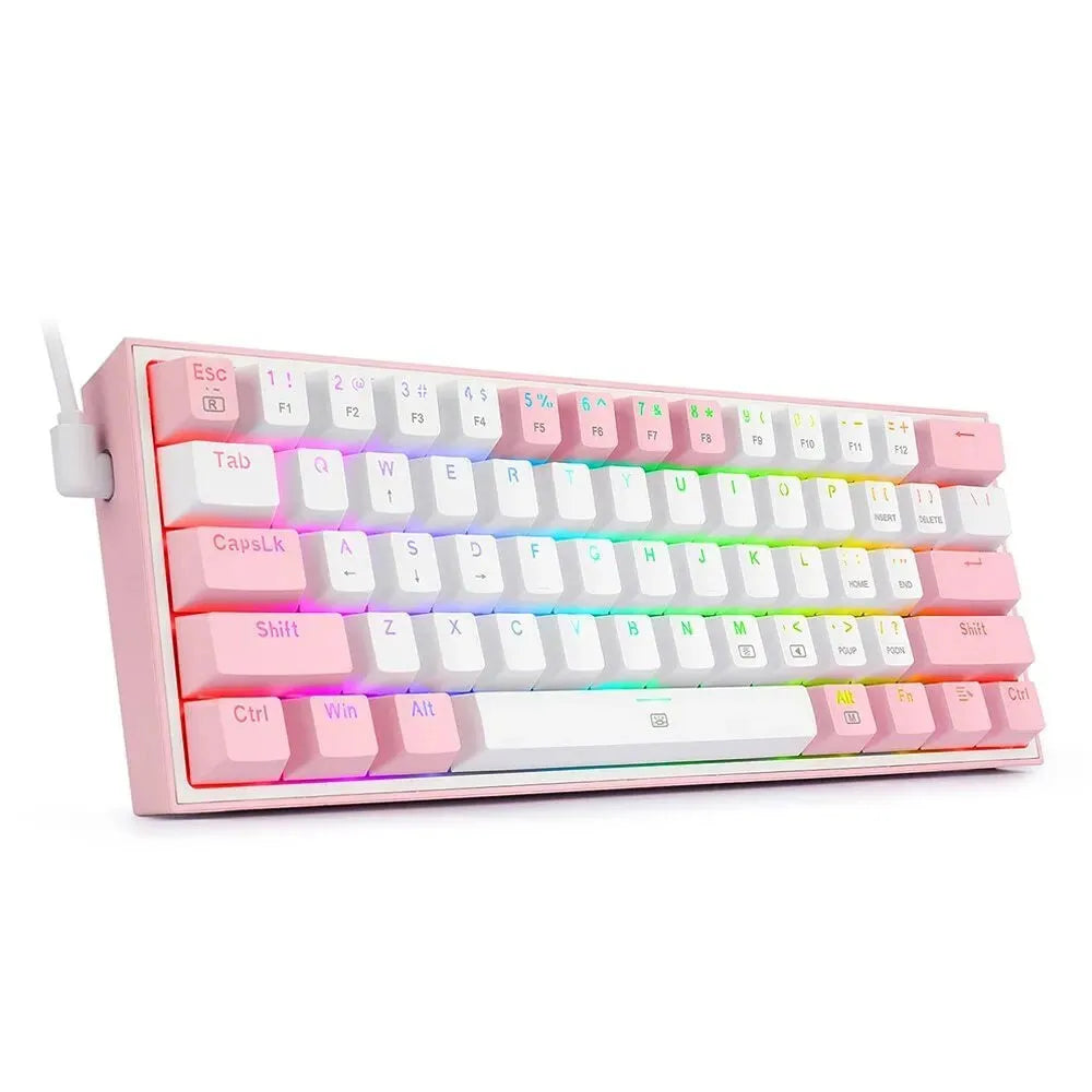 White pink RGB mechanical keyboard with dual-colour keycaps and multimedia controls