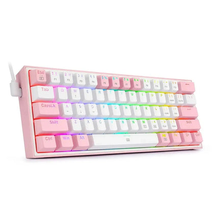 White pink RGB mechanical keyboard with dual-colour keycaps and multimedia controls