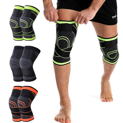 Outdoor sports pressure knee pads in fluorescent green, breathable polyester construction for mountaineering and cycling