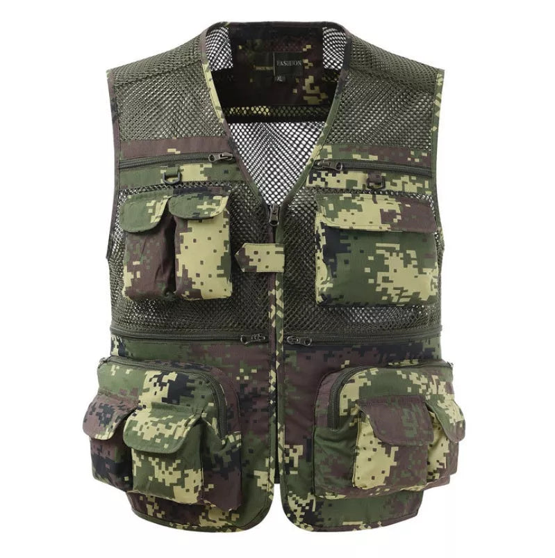 Men's professional photography vest with multiple pockets in various colors