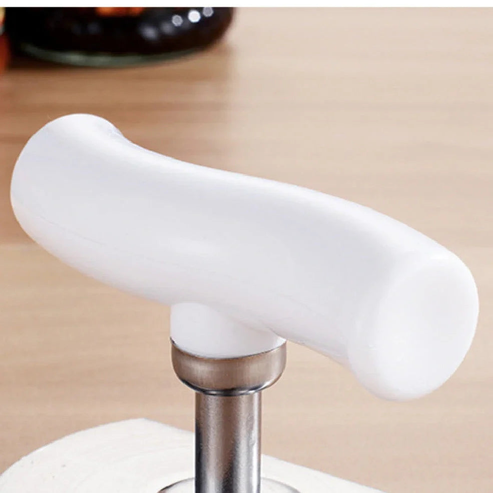 Adjustable stainless steel jar opener with ABS plastic handle, showing steel teeth and collapse feature