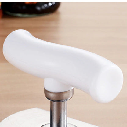 Adjustable stainless steel jar opener with ABS plastic handle, showing steel teeth and collapse feature
