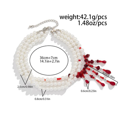 Halloween blood drop tassel crystal necklace with artificial crystal pendant on adjustable chain