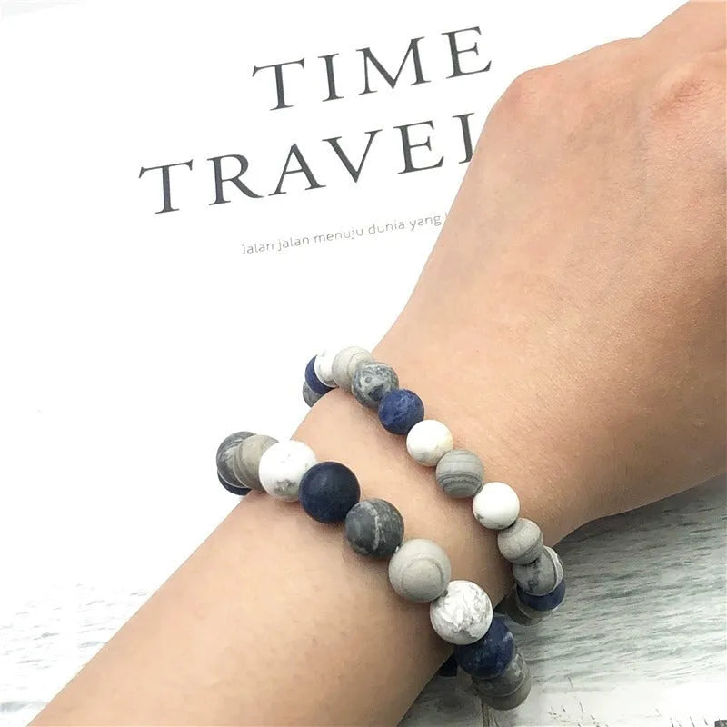 Handmade unisex planet stone beaded bracelet with U-shaped starry design, available in 8mm, 10mm, 12mm or single bead.