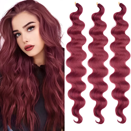 24-inch wine red synthetic wig with big wave texture in crochet braid style