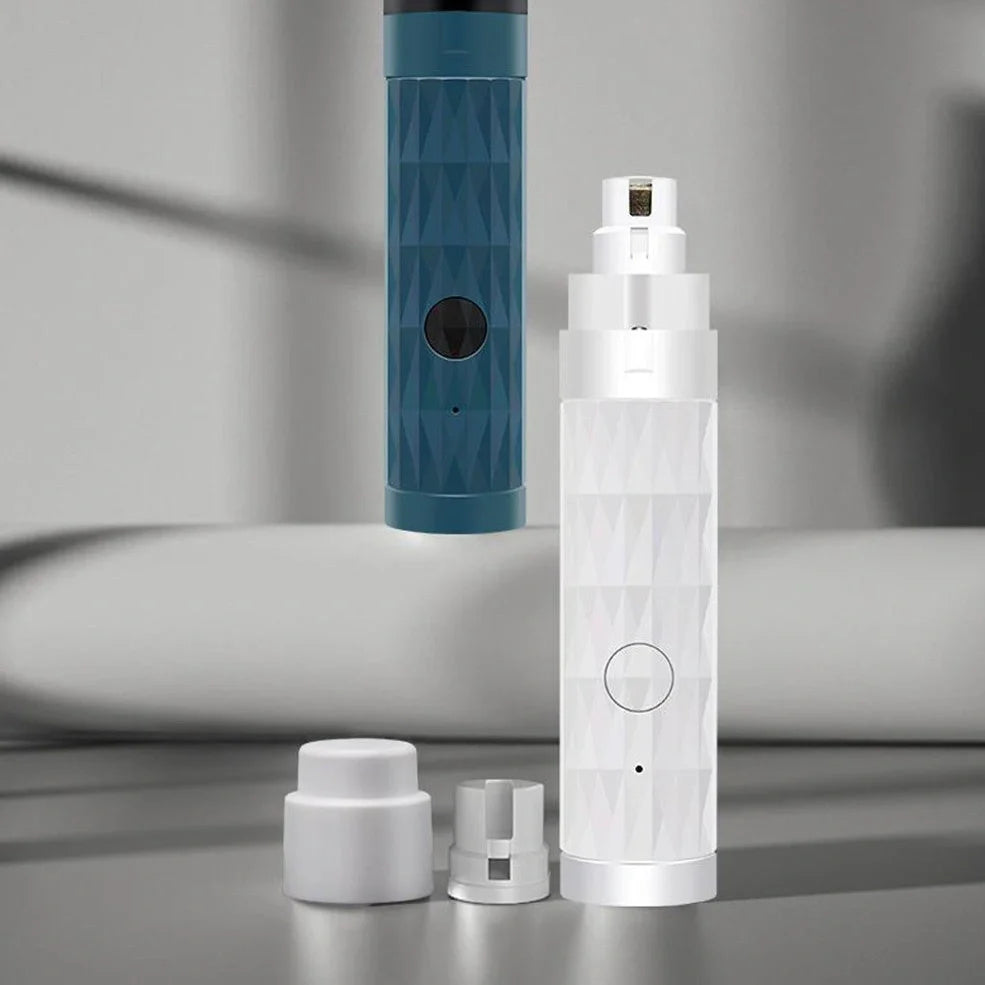 Blue electric pet nail polisher with LED light showing ergonomic grip and grinding head