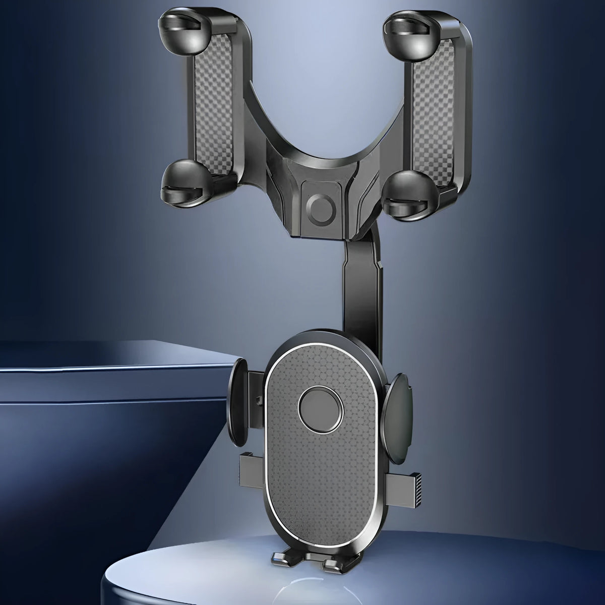 Bright black car phone holder for 4.5-7 inch phones, made from temperature resistant ABS and nano PU.