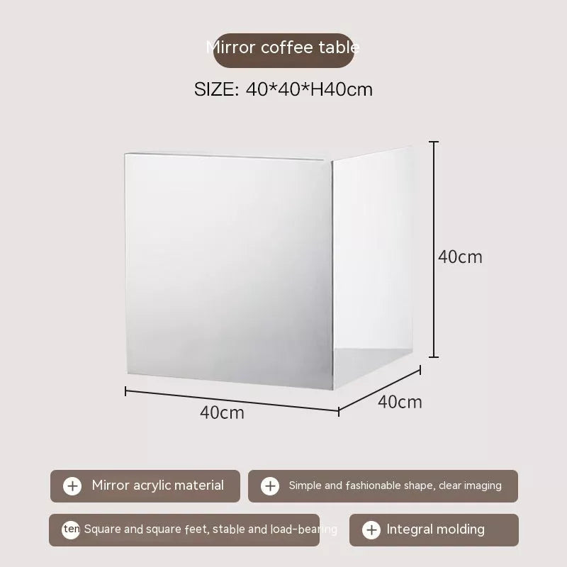 Mirror acrylic cube table in silver or gold, 40x40x40cm, perfect for modern decor