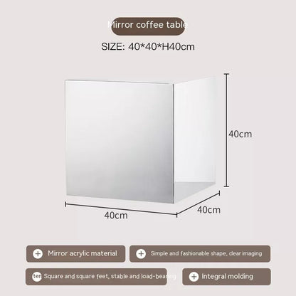Mirror acrylic cube table in silver or gold, 40x40x40cm, perfect for modern decor