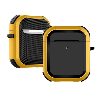 AirPods protective sleeve case in clamshell design with multiple colour options showing charging port cutouts