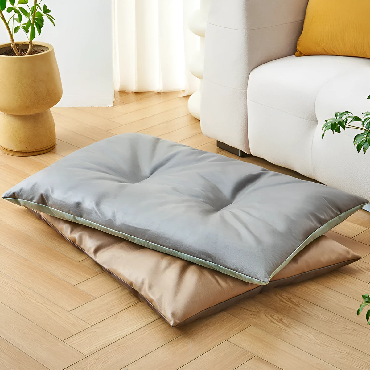 Summer cooling pet sleeping mat shown in blue colour with size options from S to XL