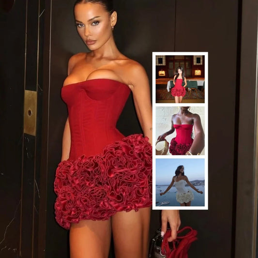 Women's adjustable strapless tube top and mini skirt party dress set in various colors