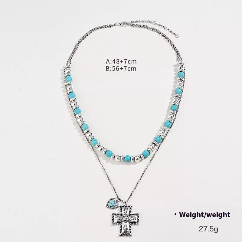 Semi-precious stone beaded twin earrings for women in original design with crosses and hearts