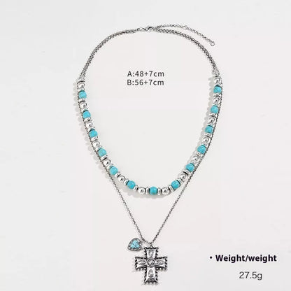 Semi-precious stone beaded twin earrings for women in original design with crosses and hearts