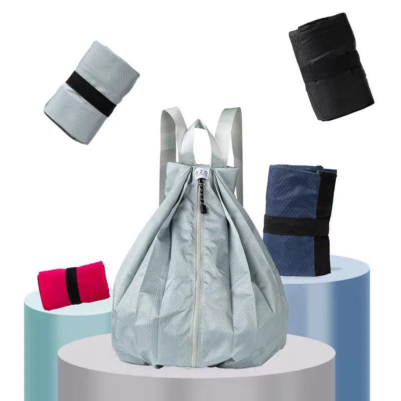 Women's waterproof foldable backpack in navy blue, perfect for outdoor and campus use